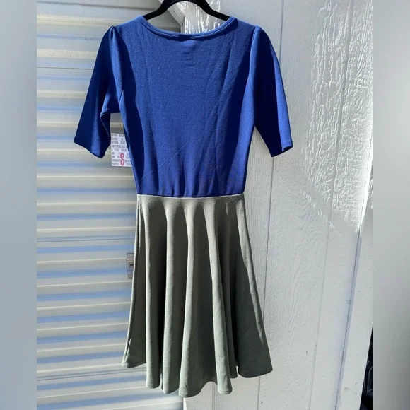 Brand New LuLaRoe Size S Royal Blue and Olive Nicole Dress - Picture 4 of 10